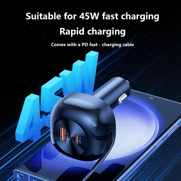 Retractable Cord Car Charger with PD60W and PD81W Super Fast Charging - Image 2