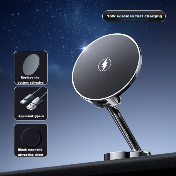 Magnetic Folding Wireless Charger - Car Navigation Phone Mount Suitable for Apple Devices - Image 3