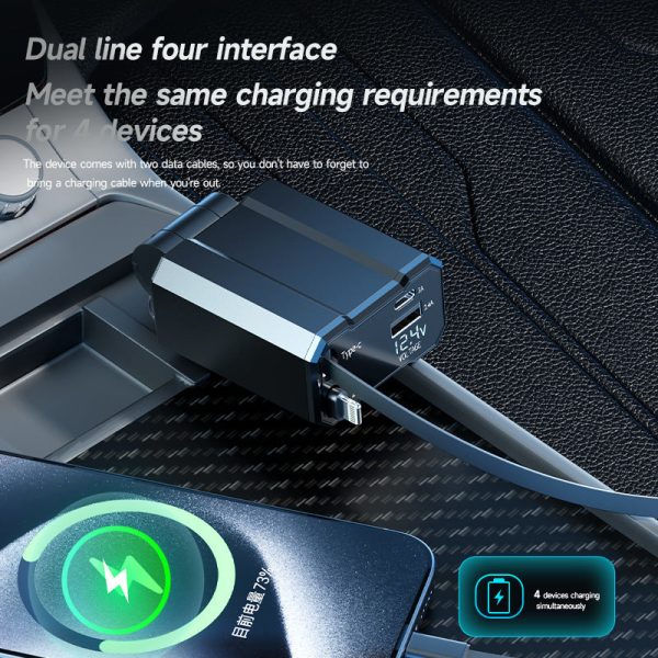 30W Metal Car Charger with Fast Charging Cable for Car Cigarette Lighter - Image 3