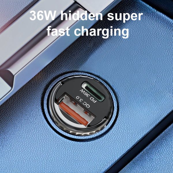Mini Pull Ring Car Charger: 36W Hidden Dual-port Fast Charging Adapter for Car Cigarette Lighter - Image 3