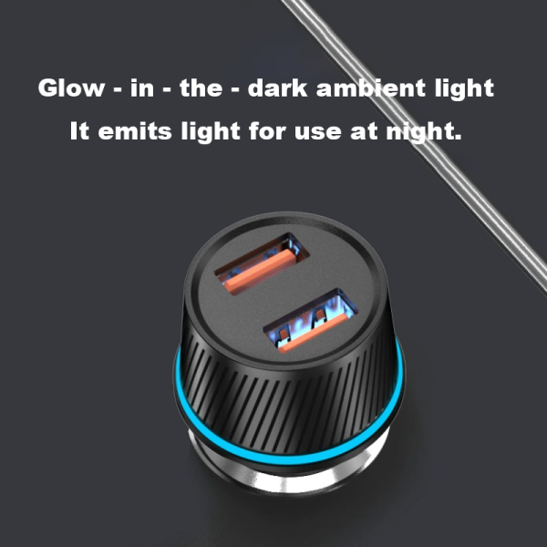36W Car Mobile Phone Charger with Dual USB Fast - charging Plugs, Ambient Light and Cigarette Lighter Socket Charger - Image 2