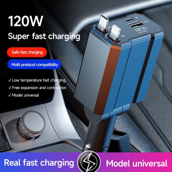 30W Metal Car Charger with Fast Charging Cable for Car Cigarette Lighter - Image 4